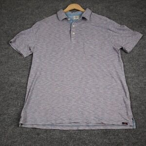 Faherty Brand Indigo Polo Shirt Striped Short Sleeve Cotton Casual Preppy Mens L
